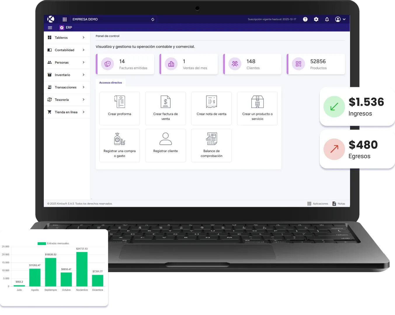 Software ERP en Ecuador para gestión empresarial Captura del ERP de KintiSoft en uso