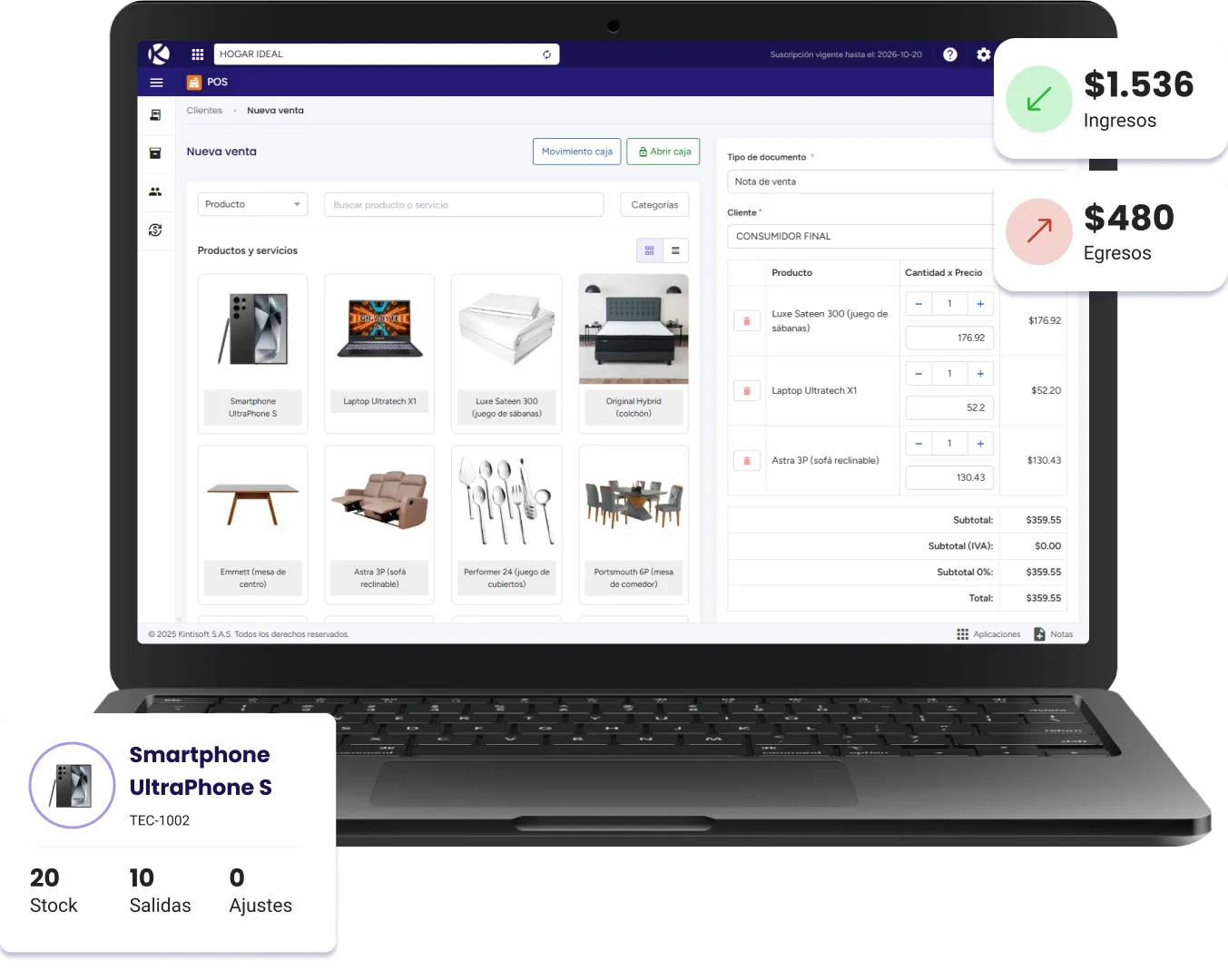Punto de venta (POS) en Ecuador para ventas rápidas y conectadas Captura del POS de KintiSoft en uso
